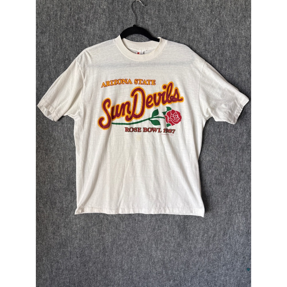 Vintage Arizona State Sun Devils Rose Bowl 1987 T-Shirt Mens XL Signal USA White